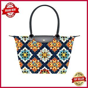Large Foldable Tote Bag with Zipper, Durable Canvas & Faux Leather